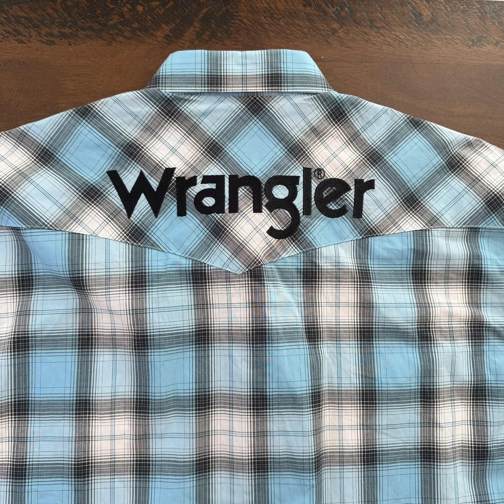 Wrangler Shirt Mens XL Blue Plaid Snap Front Western Embroidered Long Sleeve - Picture 10 of 10